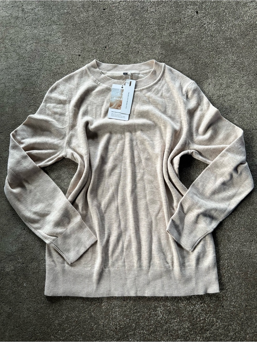 Arach & Cloz Beige Crewneck Wool Blend Sweater